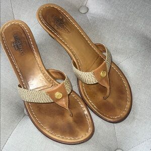 Jack Rogers Tan Sandals with Woven Strap and Contoured Footbed